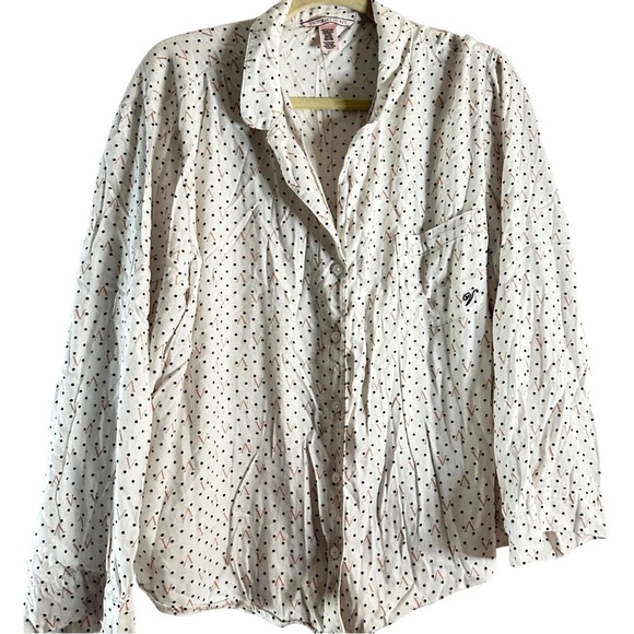 Victoria's Secret Other - Victoria’s Secret White Polka Dot Pajama Top XL Long Sleeve Button Front
